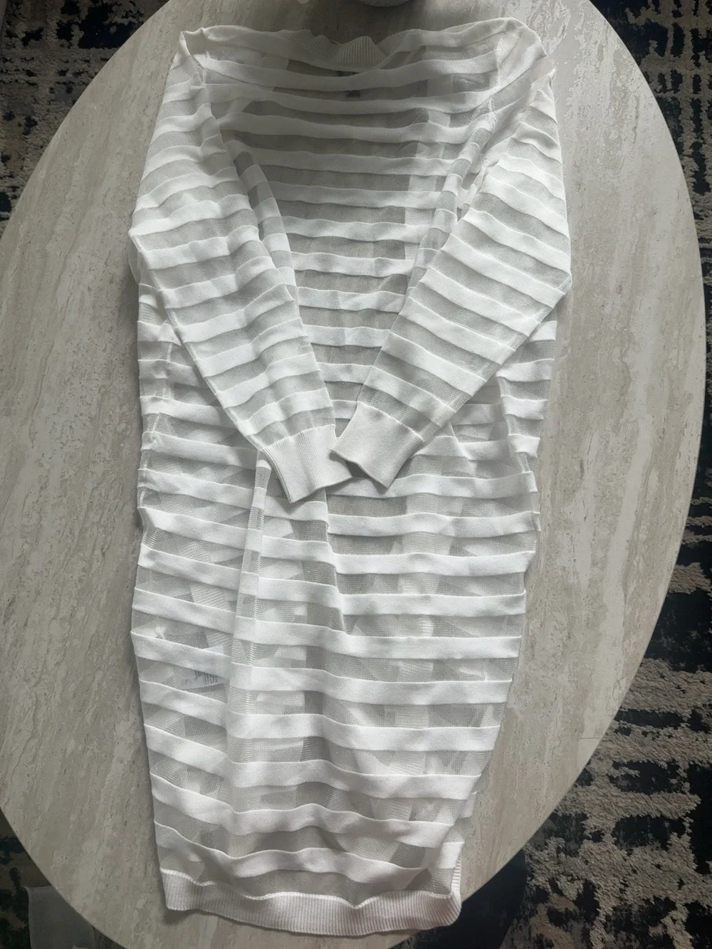 INC International Concepts White Sheer-Striped Open Cardigan